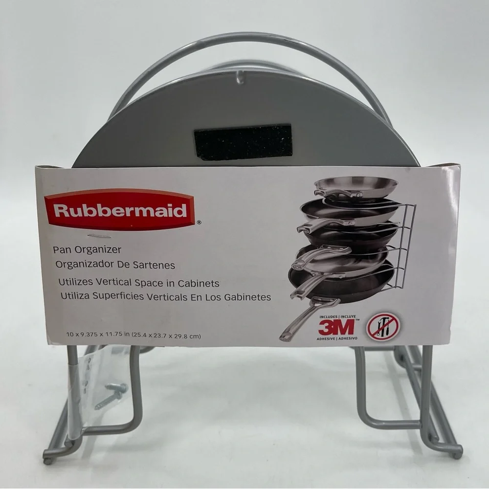 Rubbermaid 4 Tier Heavy-Duty Pot Pan Organizer Racks Cookware Lids Holder Silver